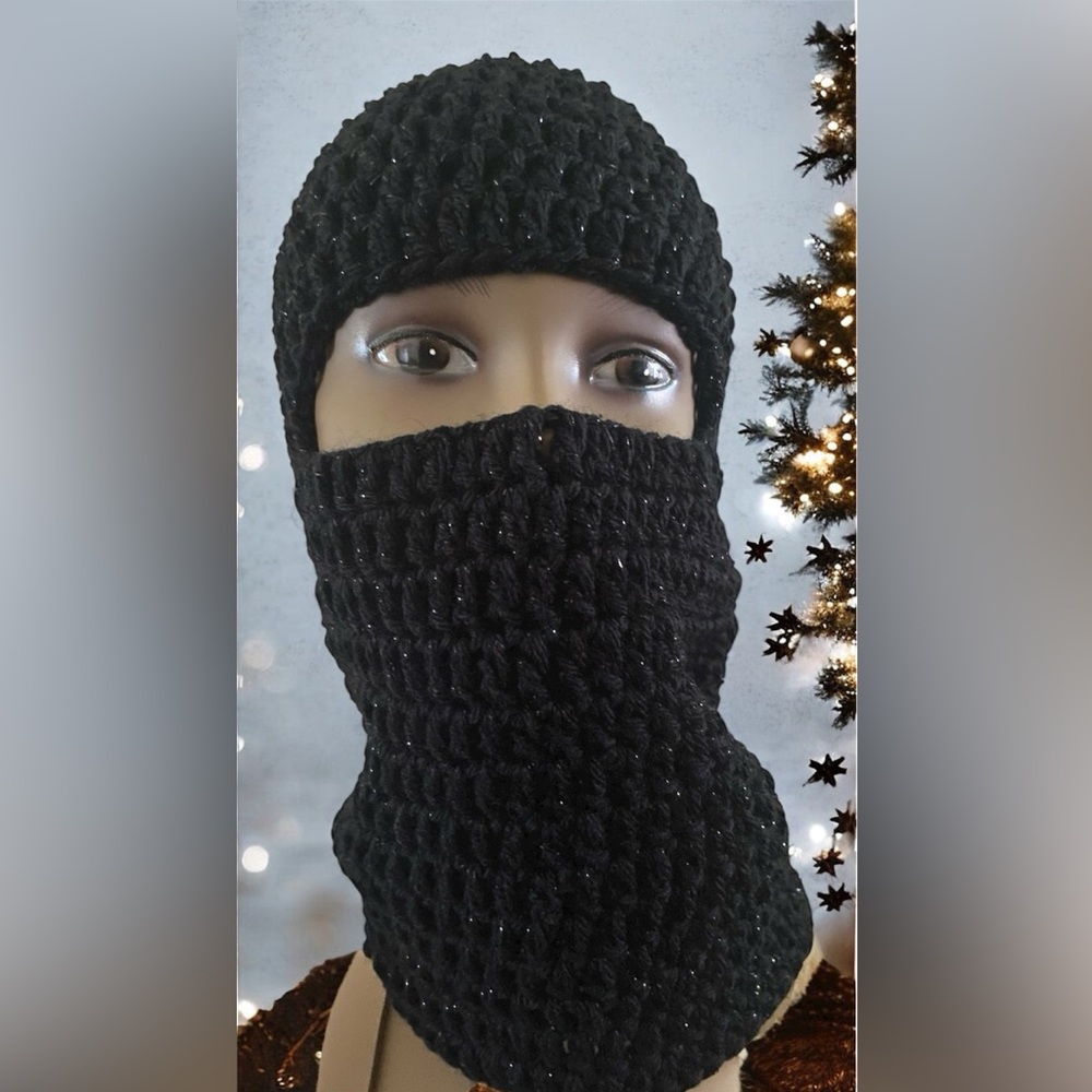 Black Sparkle Crochet Balaclava